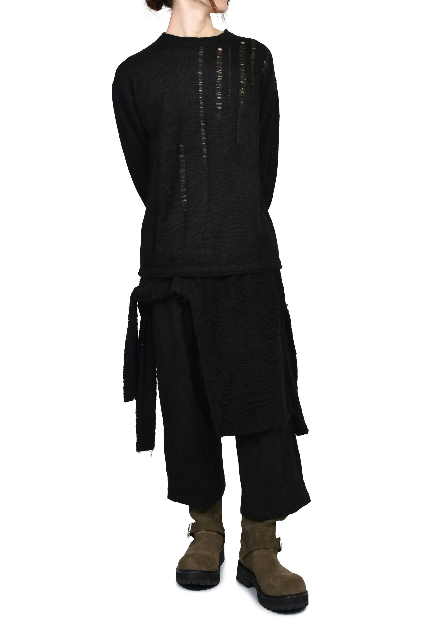 MOHAIR DAMAGE KNIT PULLOVER / BLK