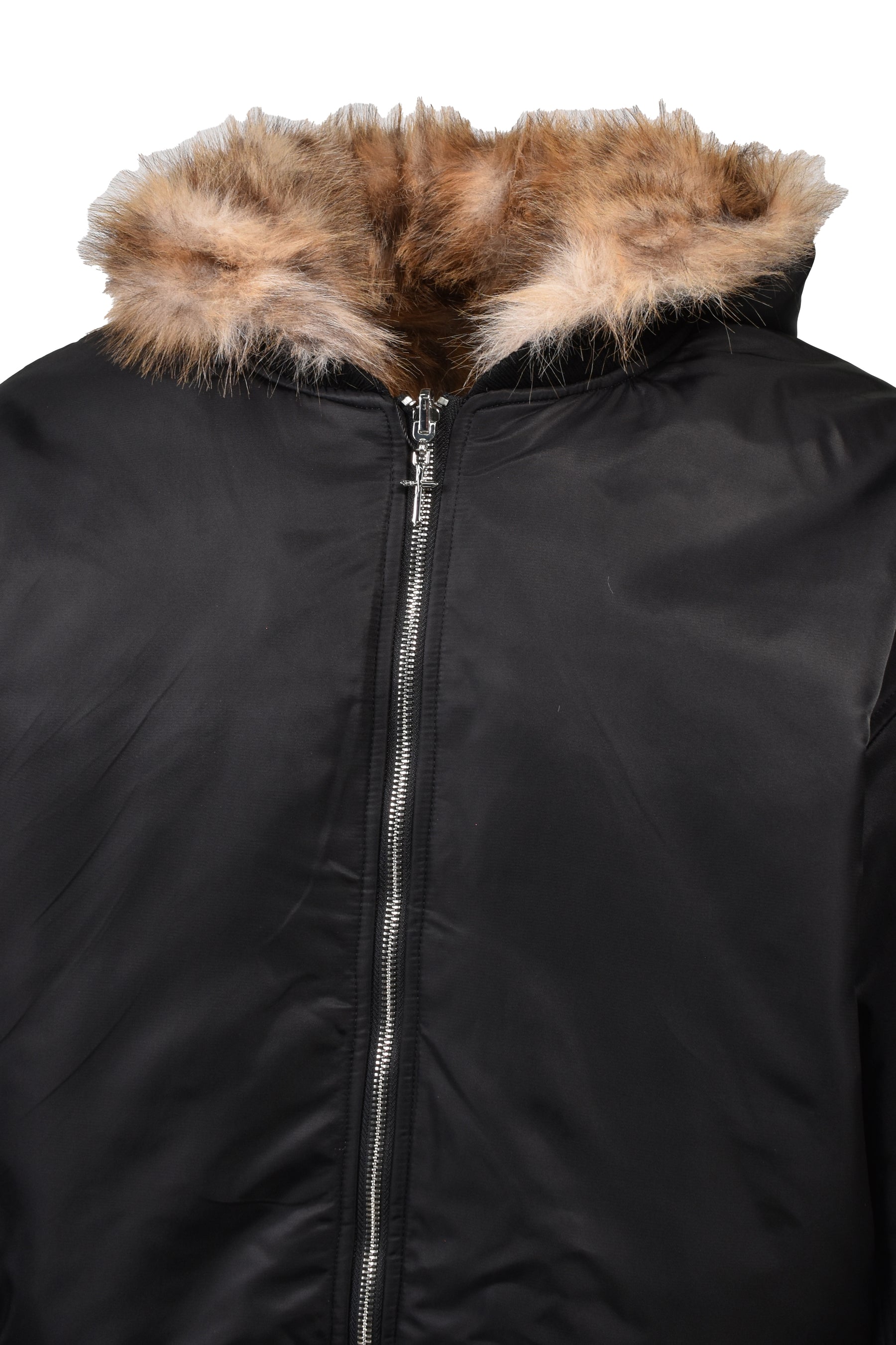 REVERSIBLE LEOPARD FUR JACKET / BLK