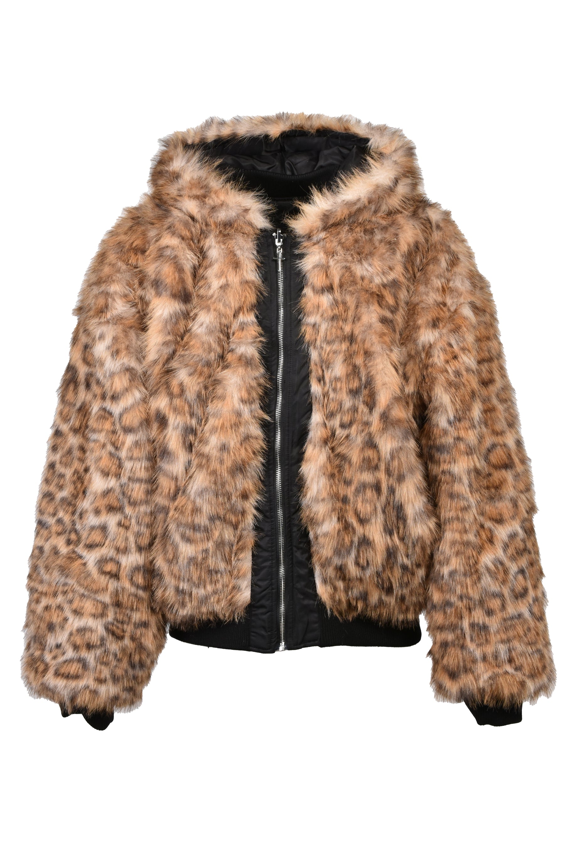 REVERSIBLE LEOPARD FUR JACKET / BLK