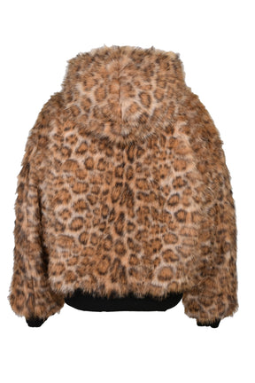 REVERSIBLE LEOPARD FUR JACKET / BLK