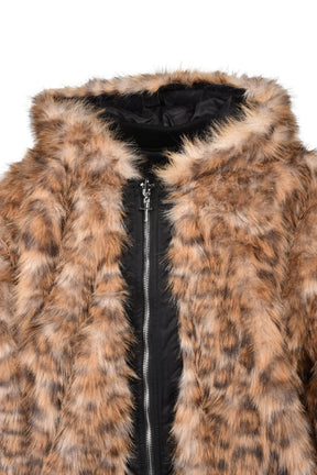 REVERSIBLE LEOPARD FUR JACKET / BLK