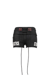 DISTRESSED PRINT DRAWSTRING ATHLETIC SHORTS / BLK