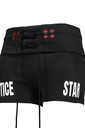 DISTRESSED PRINT DRAWSTRING ATHLETIC SHORTS / BLK