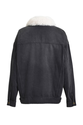 FUR DETAIL OVERSIZED DENIM JACKET / BLK