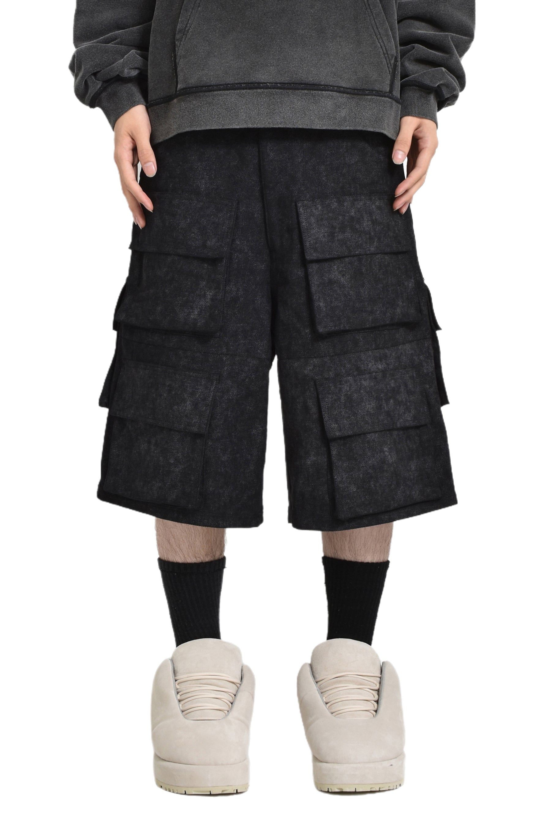 DIRTY CANVAS CARGO JORTS / BLK