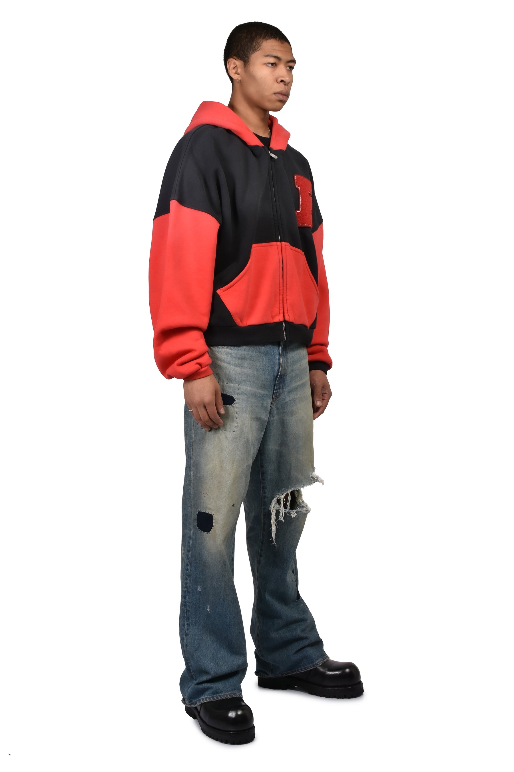 UNISEX VARSITY HOODIE KNIT / BLK RED