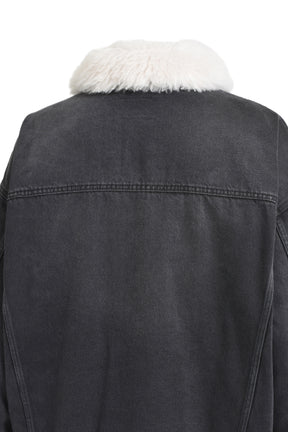 FUR DETAIL OVERSIZED DENIM JACKET / BLK