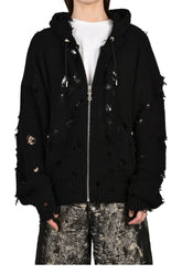 TC DESTROYED KNIT ZIP-UP HOODIE / BLK