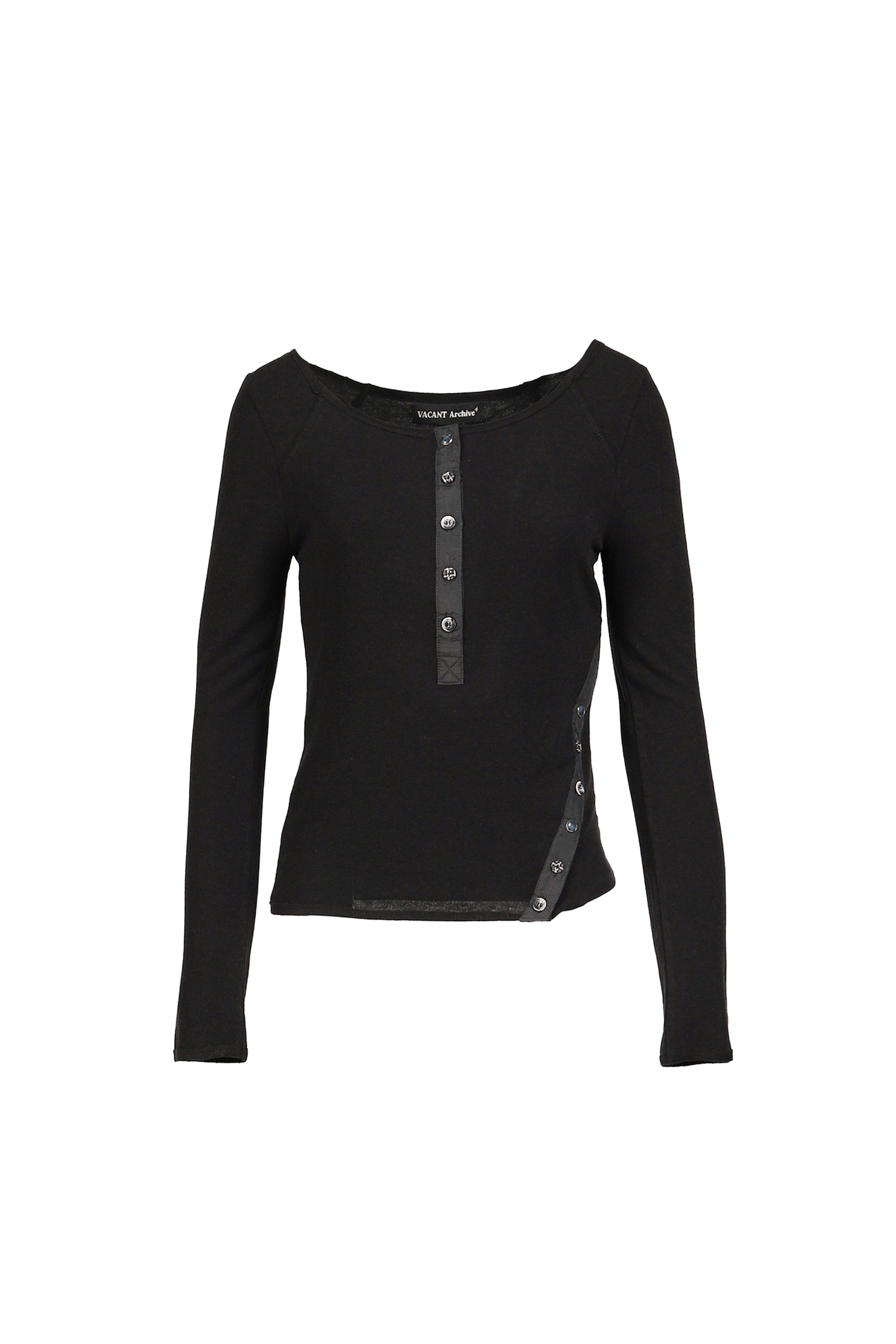 LENNY HENLEY NECK LONG-SLEEVE T-SHIRT / BLK
