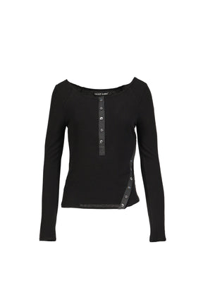 LENNY HENLEY NECK LONG-SLEEVE T-SHIRT / BLK