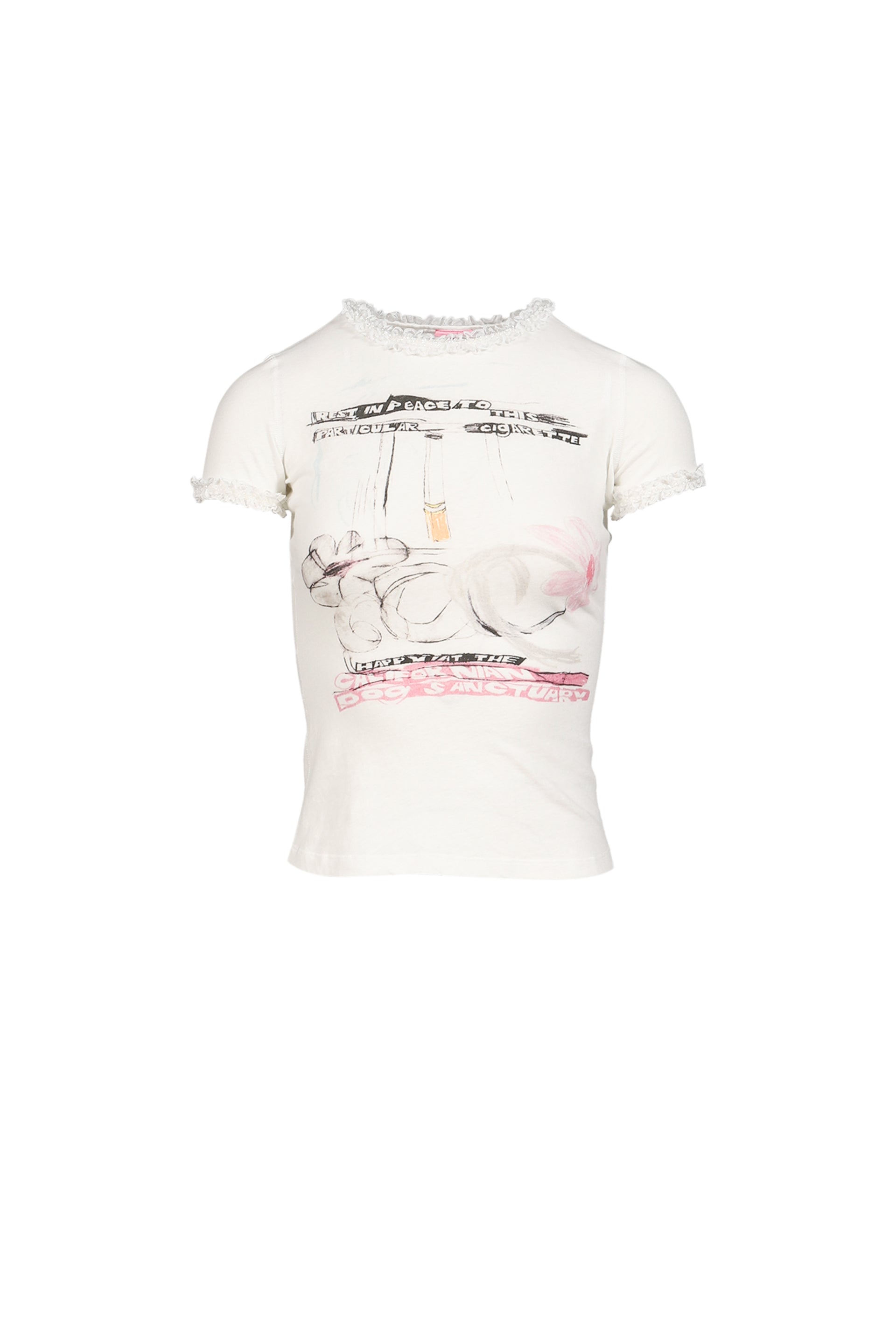 "CIGGIE LACE TRIMMED BABY TEE (WITH  LACE TRIM)"WHT
