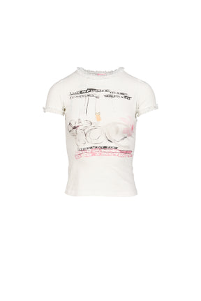 "CIGGIE LACE TRIMMED BABY TEE (WITH  LACE TRIM)"WHT