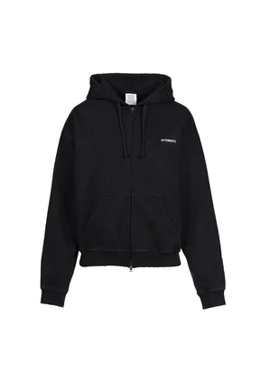 CLASSIC LOGO FITTED ZIP-UP HOODIE / BLK