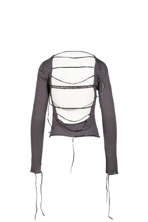 SEQUIN TRIM V NECK TEE / GRY