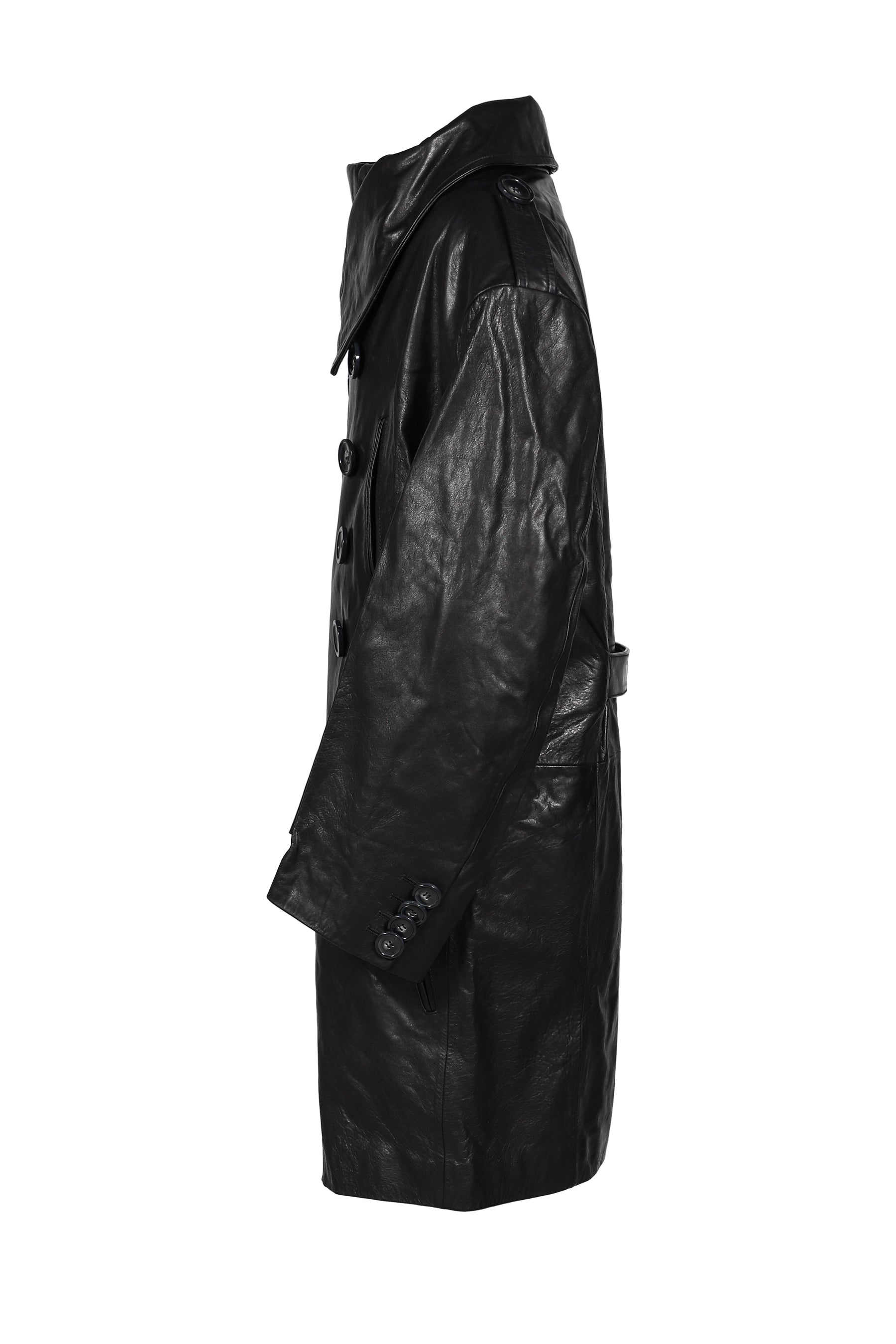 LEATHER TRENCH / BLK