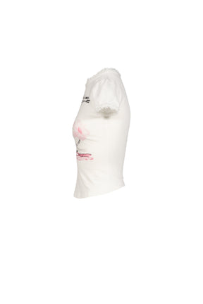 "CIGGIE LACE TRIMMED BABY TEE (WITH  LACE TRIM)"WHT