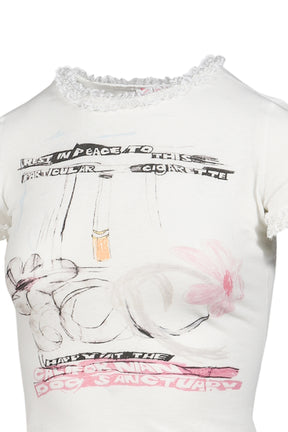 "CIGGIE LACE TRIMMED BABY TEE (WITH  LACE TRIM)"WHT