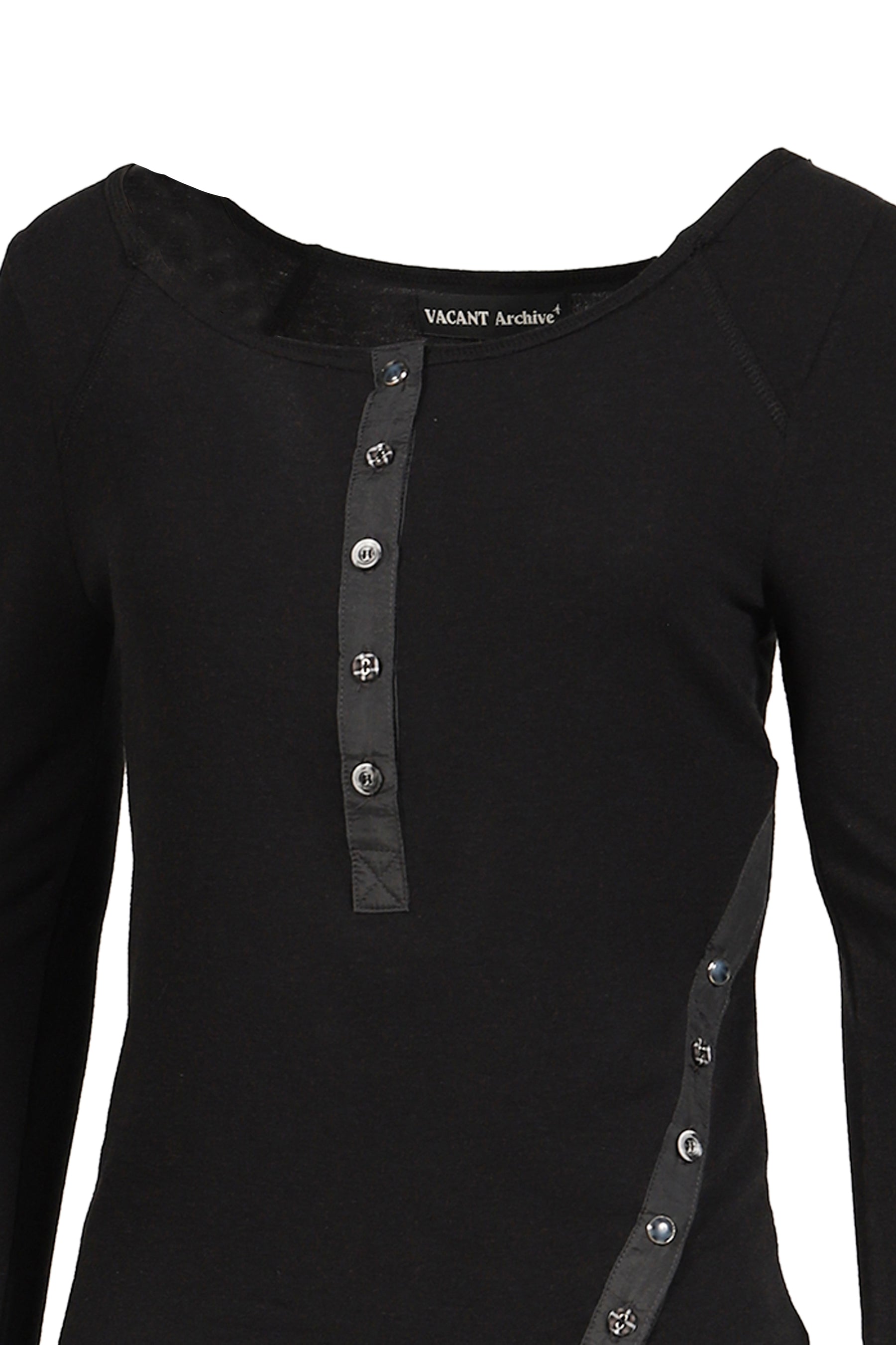 LENNY HENLEY NECK LONG-SLEEVE T-SHIRT / BLK