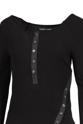 LENNY HENLEY NECK LONG-SLEEVE T-SHIRT / BLK