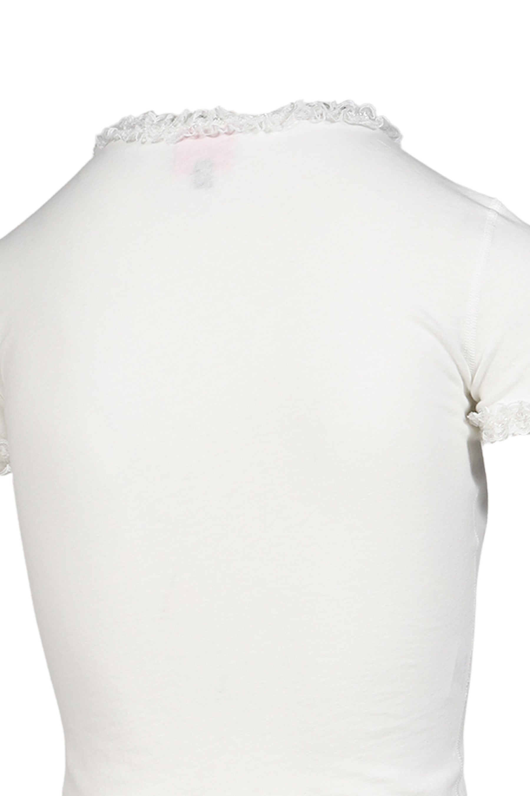 "CIGGIE LACE TRIMMED BABY TEE (WITH  LACE TRIM)"WHT
