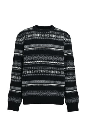 FAIR ISLE CREW NECK SWEATER / BLK MONO