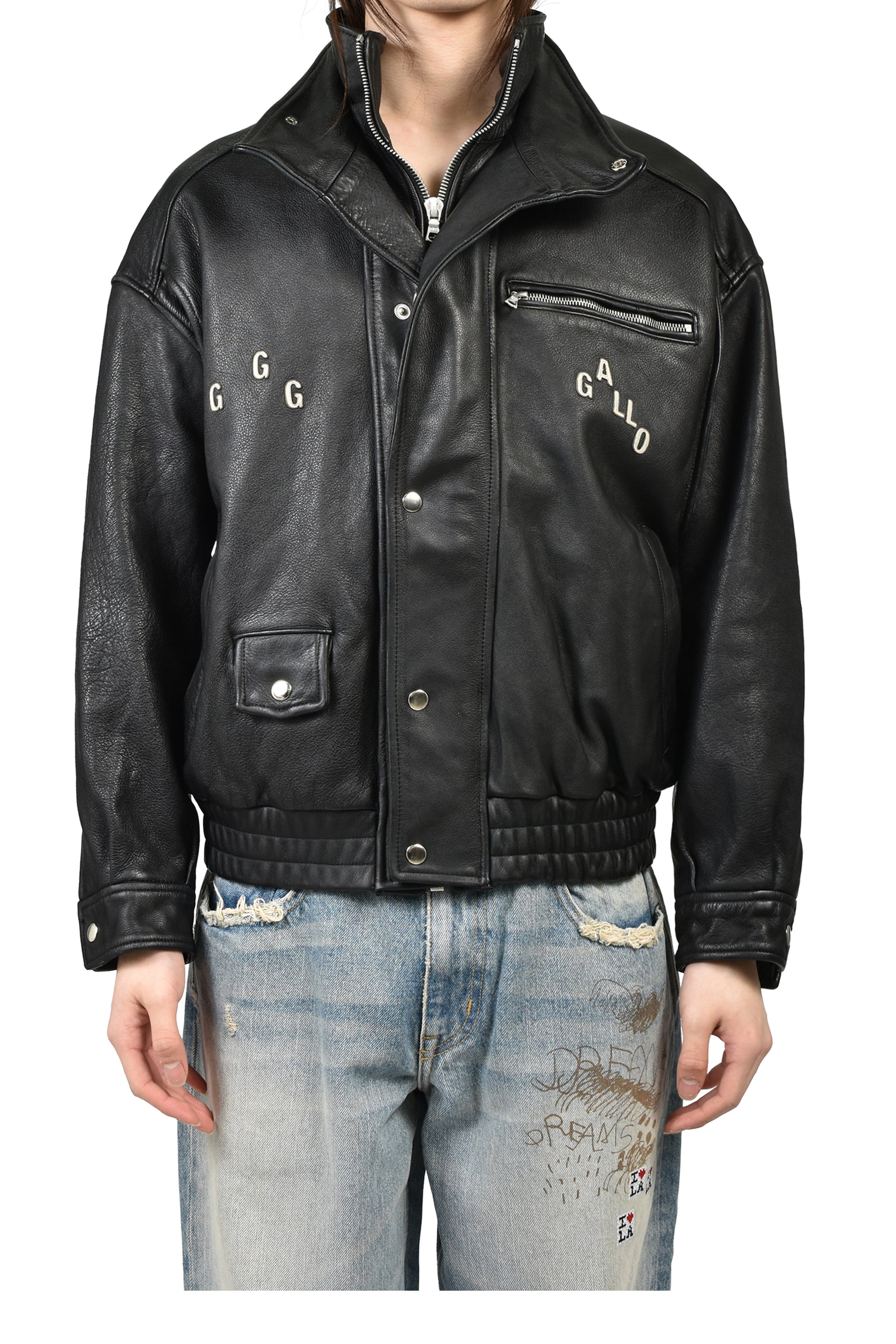 THE COMMISSION LEATHER BOMBER JACKET / BLK