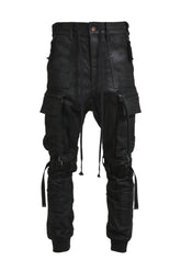 COATING DENIM CARGO JOG PANTS / BLK