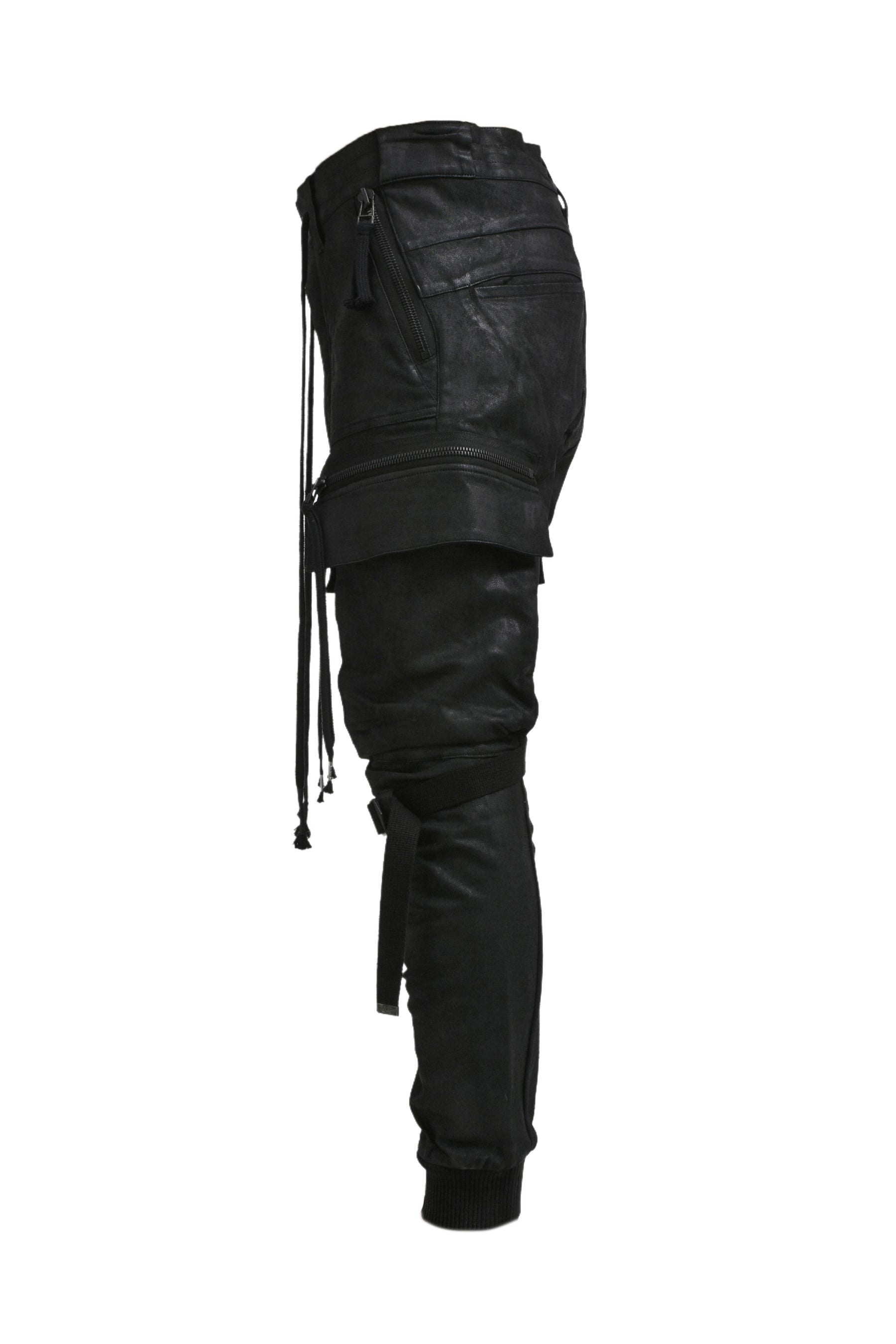 COATING DENIM CARGO JOG PANTS / BLK