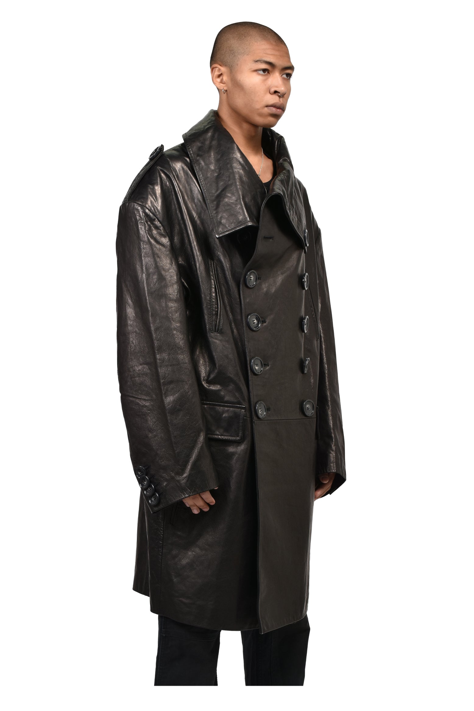 LEATHER TRENCH / BLK