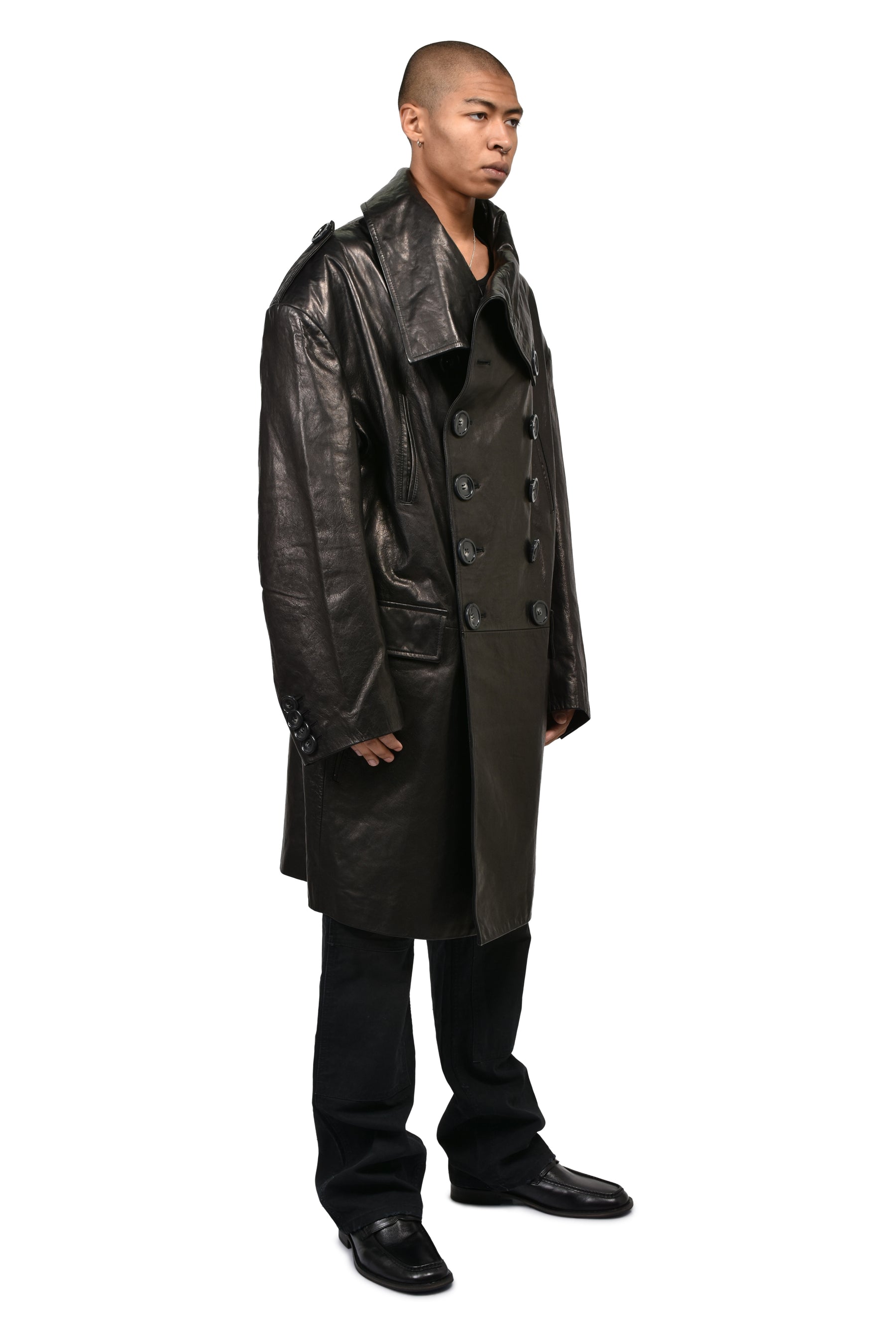 LEATHER TRENCH / BLK