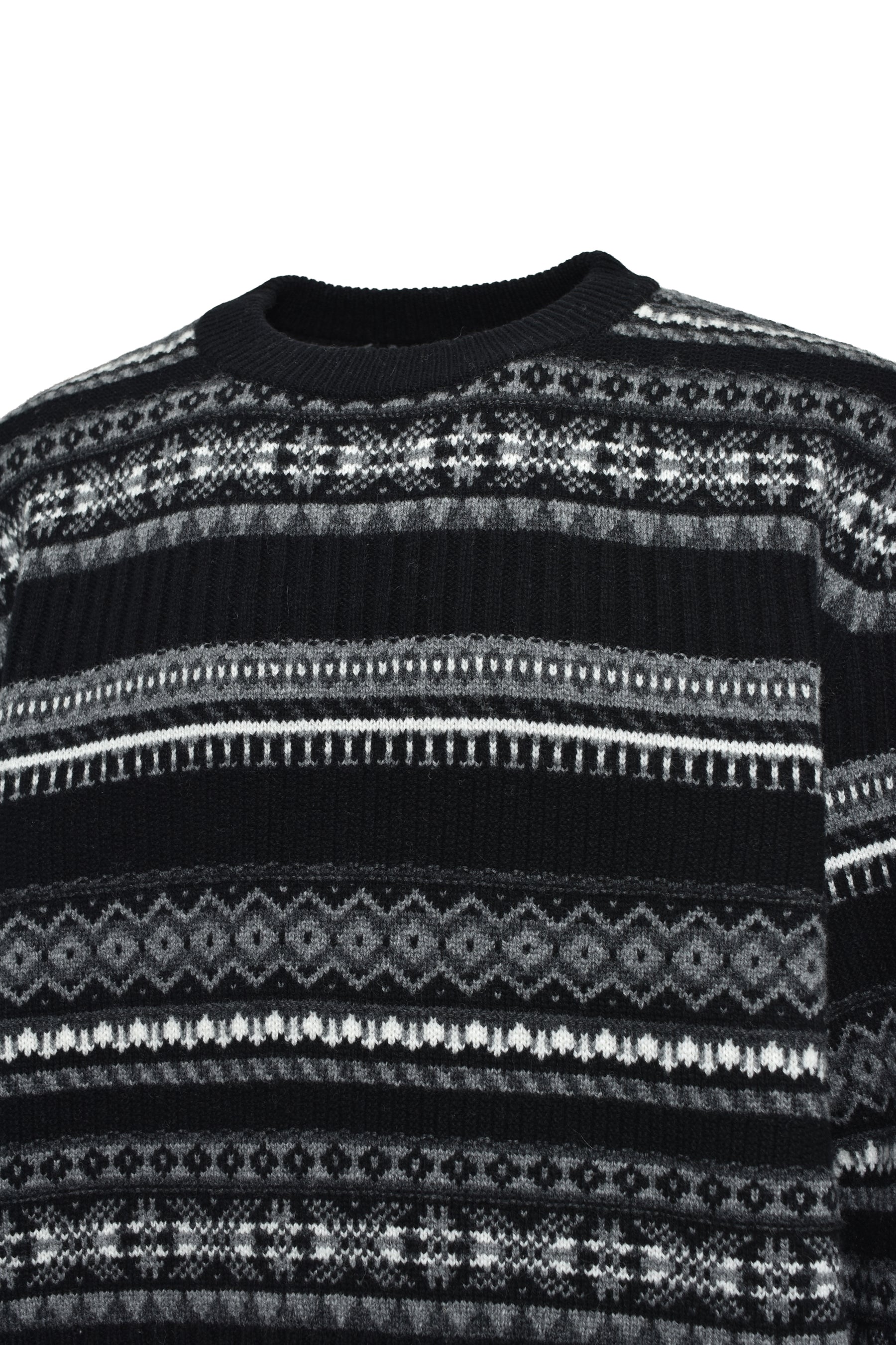 FAIR ISLE CREW NECK SWEATER / BLK MONO