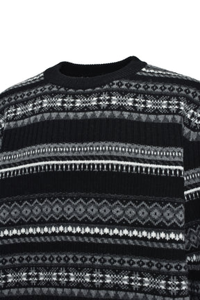 FAIR ISLE CREW NECK SWEATER / BLK MONO