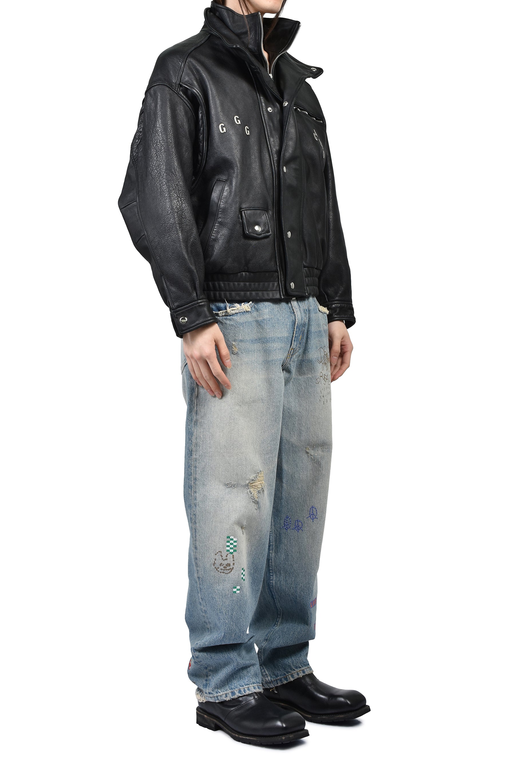 THE COMMISSION LEATHER BOMBER JACKET / BLK