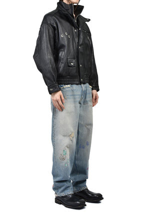 THE COMMISSION LEATHER BOMBER JACKET / BLK