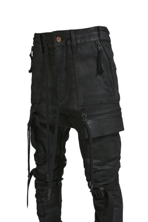 COATING DENIM CARGO JOG PANTS / BLK