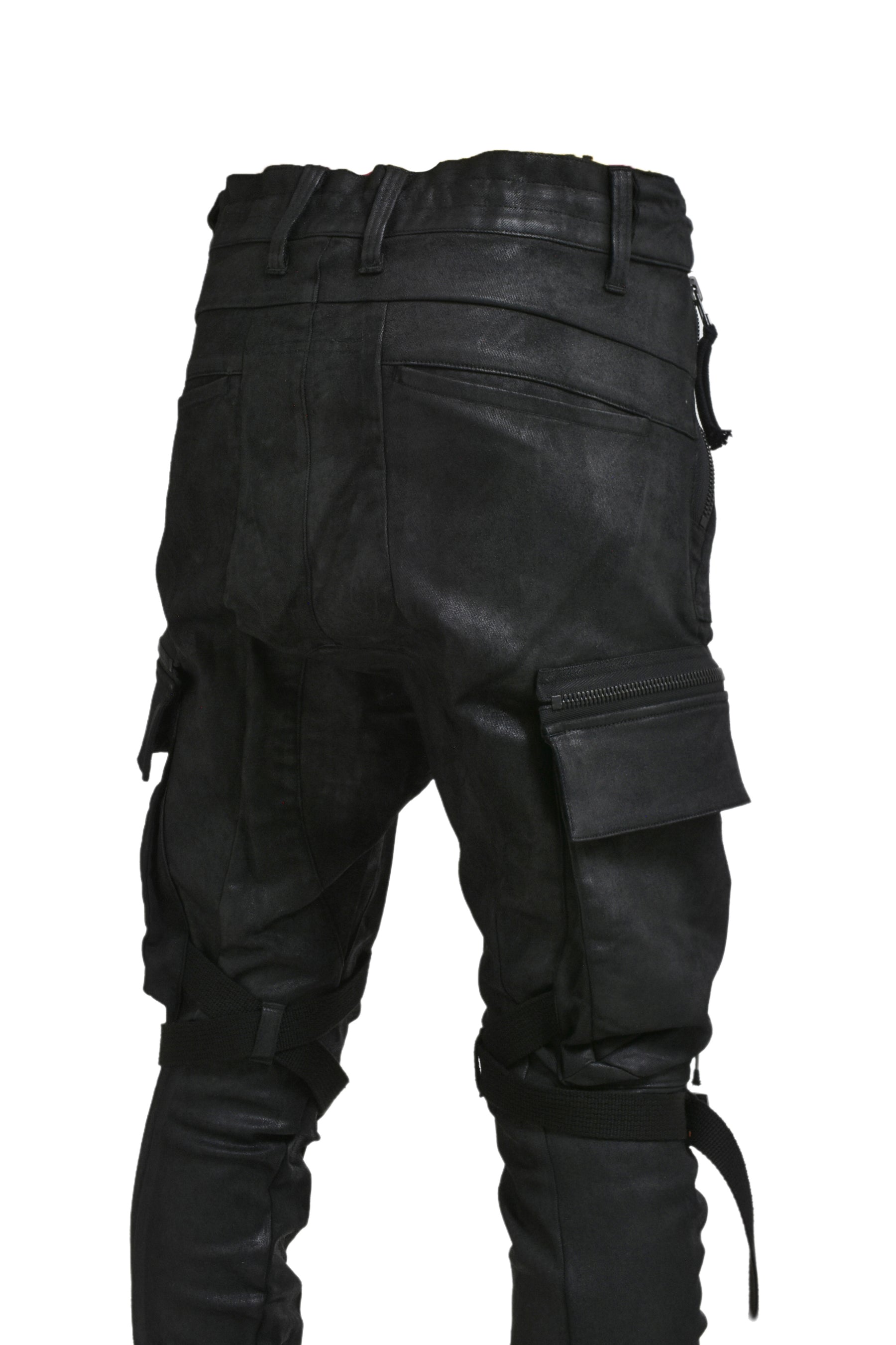 COATING DENIM CARGO JOG PANTS / BLK