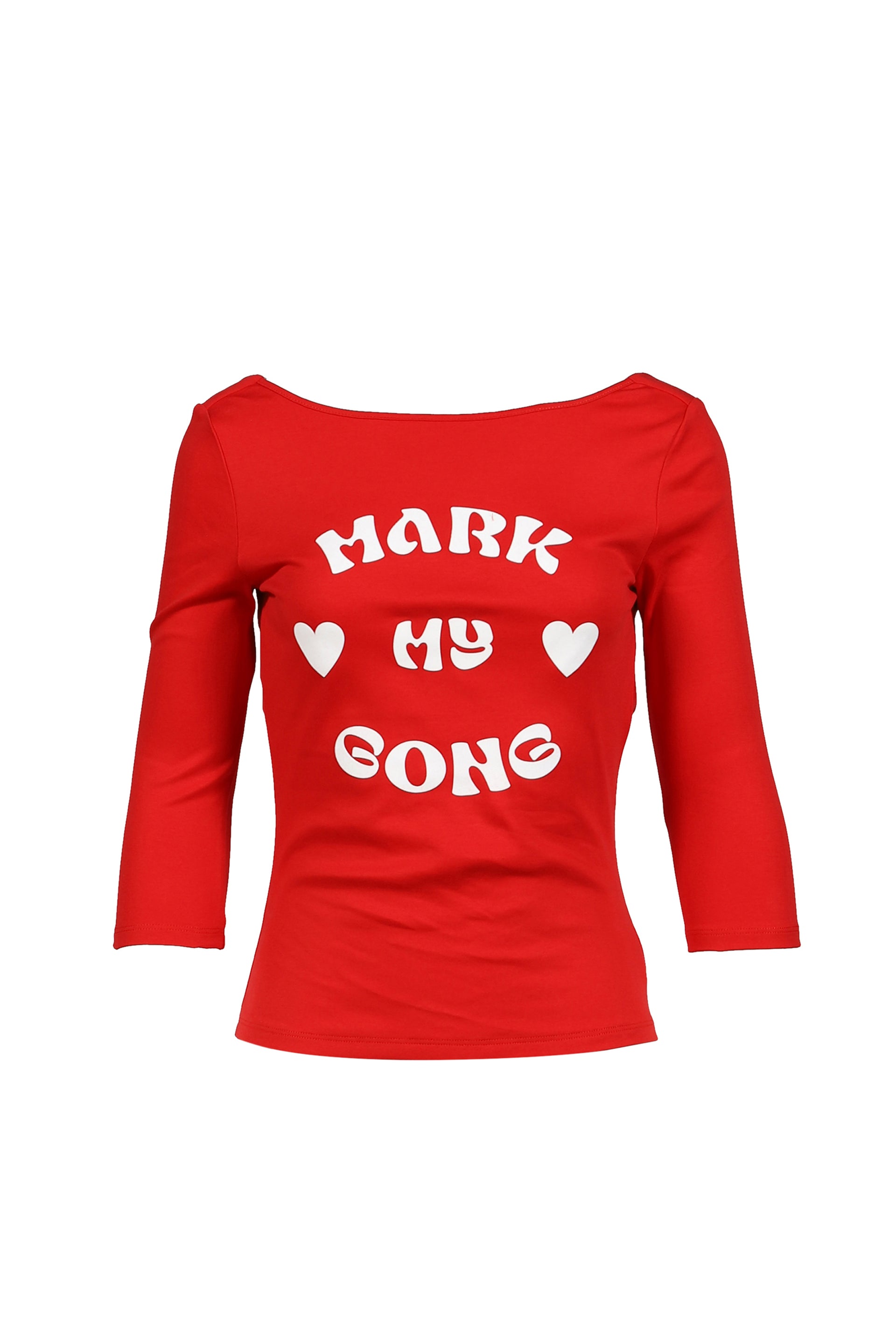 MARK MY GONG PRINTED RED 3/4 SLEEVE COWL NECK BACKLESS TOP / RED