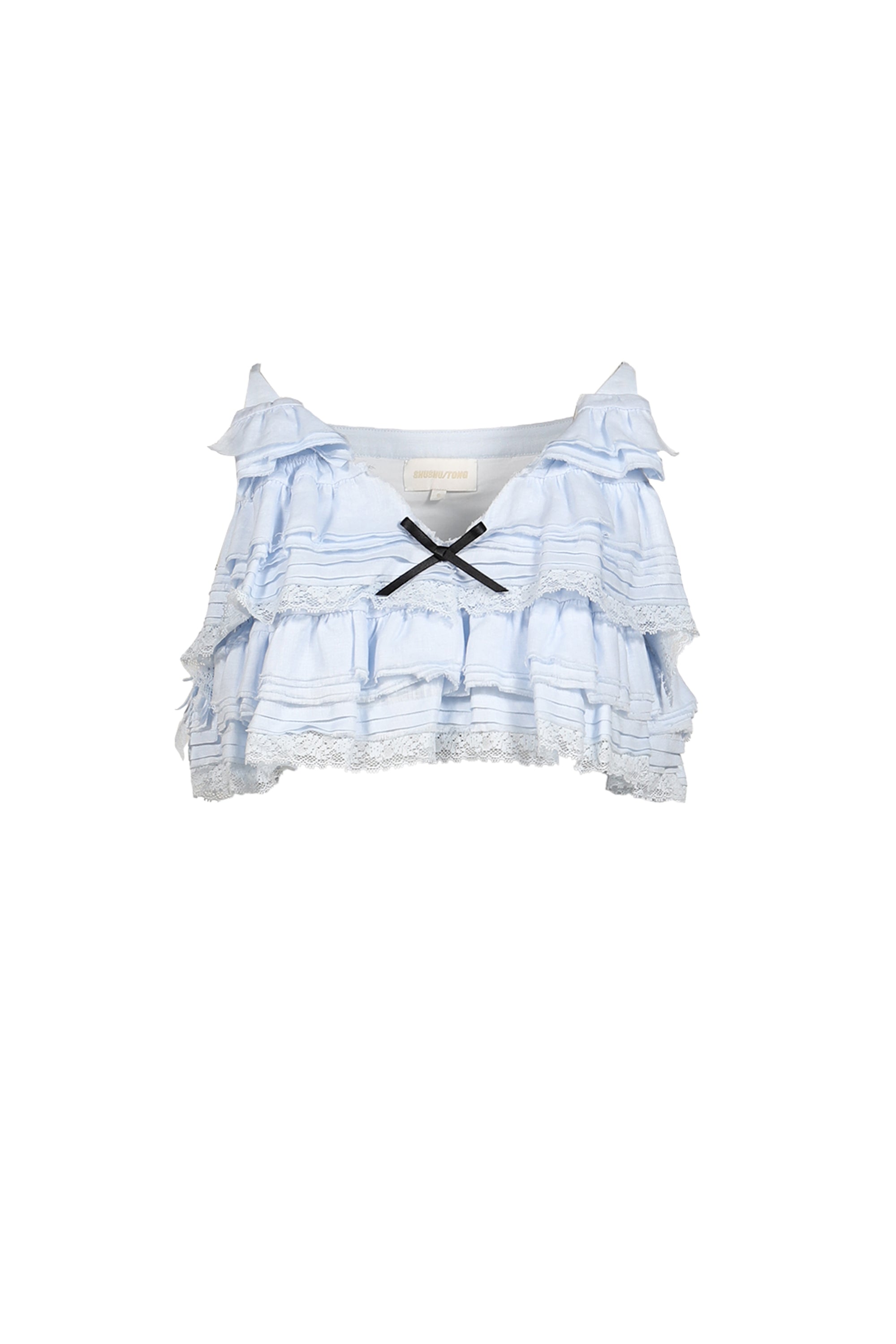 SHUSHUTONG（シュシュ/トン）のフリル付き襟　ジップジャケット　ネイビー SHUSHU TONG シュシュトン SS26 TIERED RUFFLE CAMI TOP / BLU