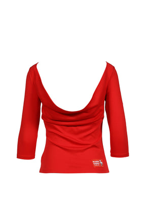 MARK MY GONG PRINTED RED 3/4 SLEEVE COWL NECK BACKLESS TOP / RED