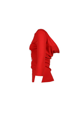 MARK MY GONG PRINTED RED 3/4 SLEEVE COWL NECK BACKLESS TOP / RED