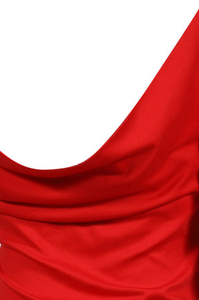 MARK MY GONG PRINTED RED 3/4 SLEEVE COWL NECK BACKLESS TOP / RED