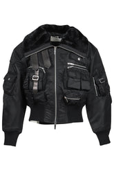 MULTIPOCKET CARGO JACKET WITH LEATHER TRIM / BLK