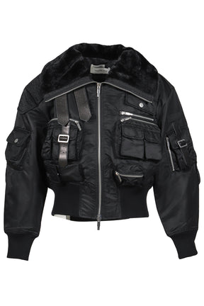 MULTIPOCKET CARGO JACKET WITH LEATHER TRIM / BLK