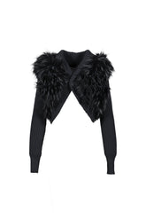 LONGSLEEVE KNIT FAUX FUR SHRUG / BLK
