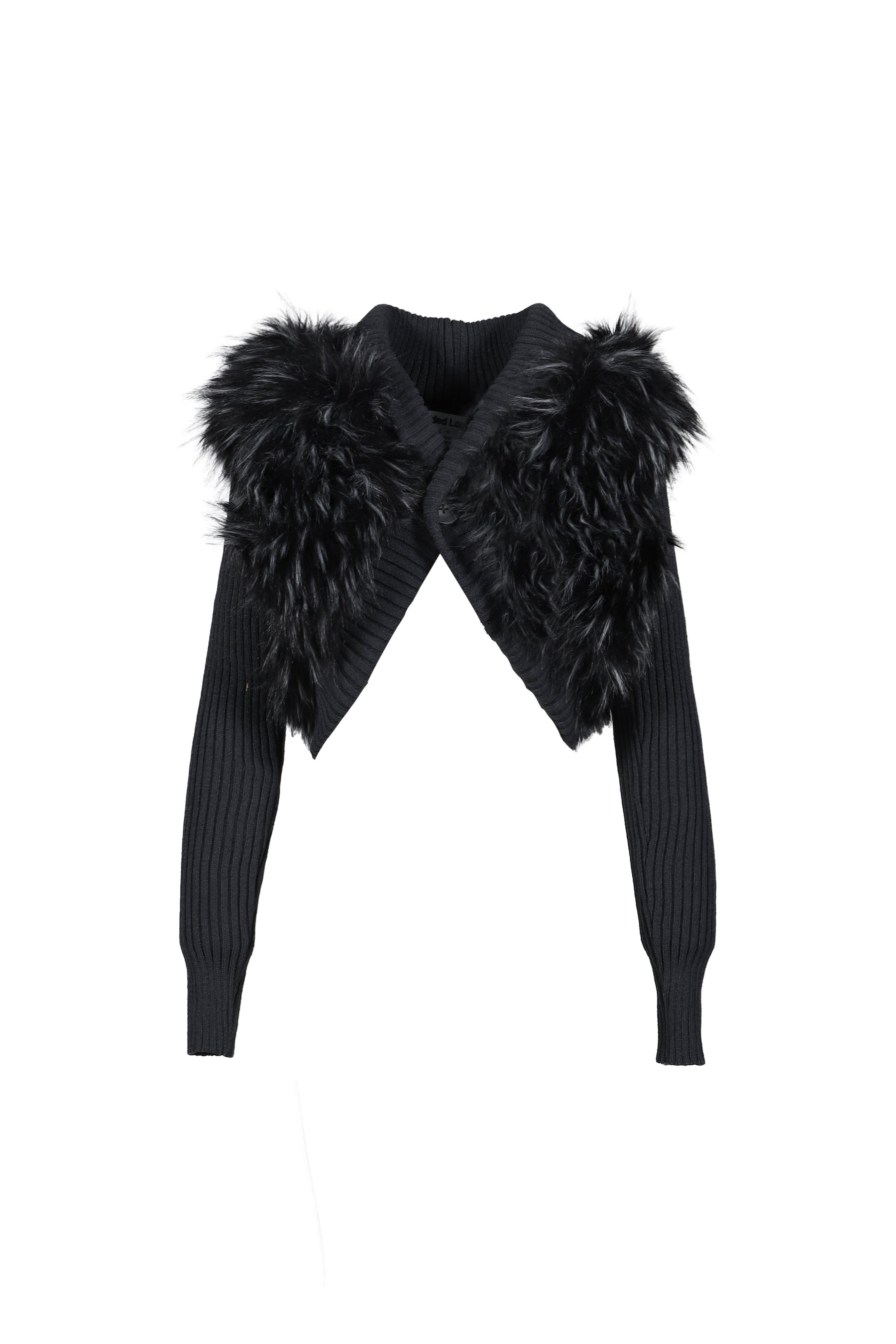 LONGSLEEVE KNIT FAUX FUR SHRUG / BLK