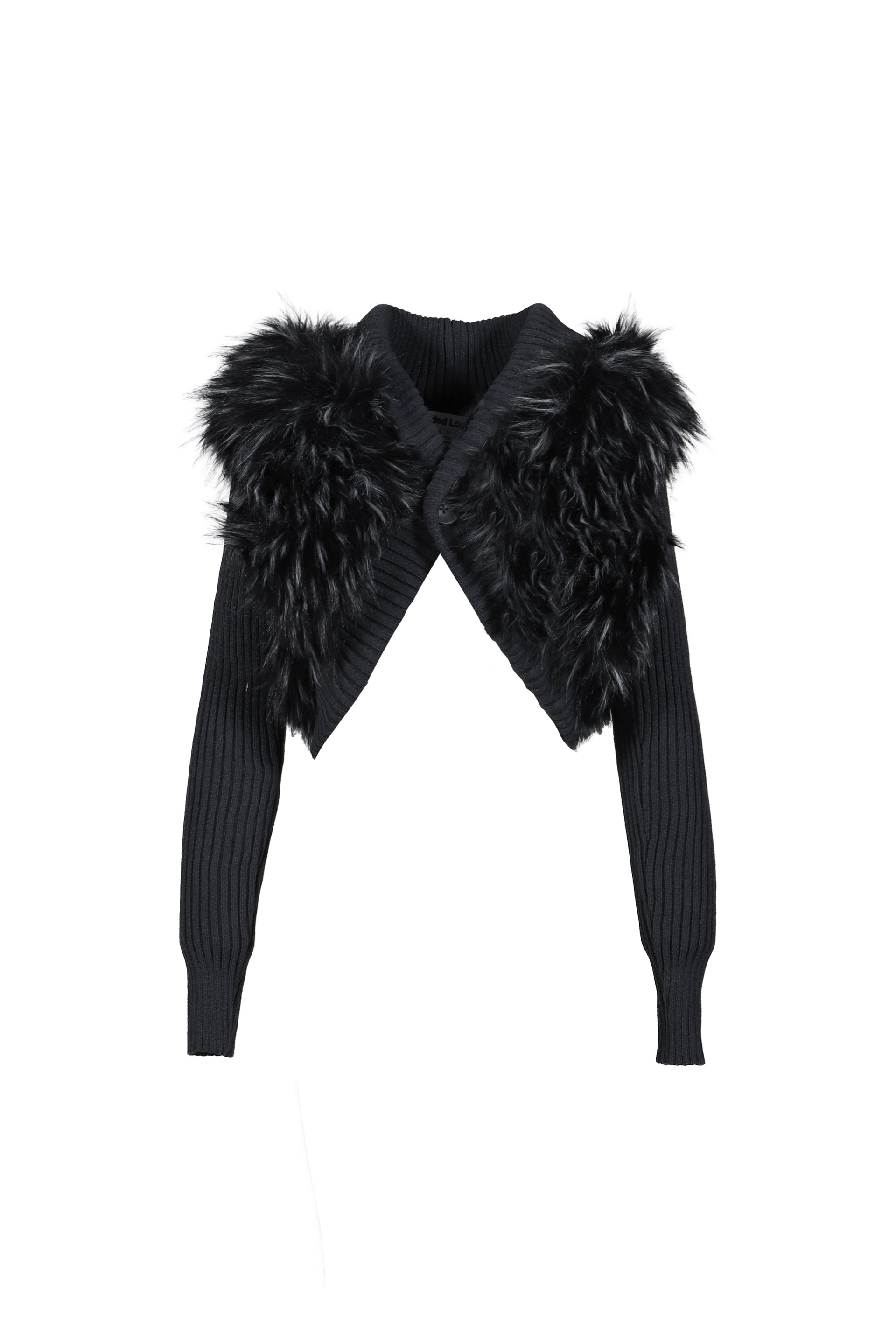 LONGSLEEVE KNIT FAUX FUR SHRUG / BLK