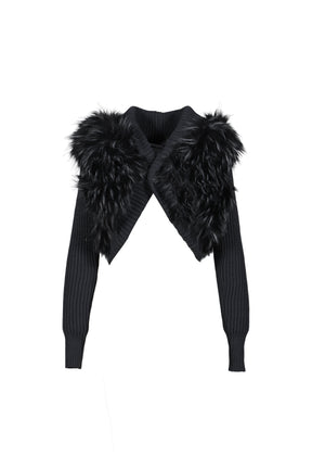LONGSLEEVE KNIT FAUX FUR SHRUG / BLK