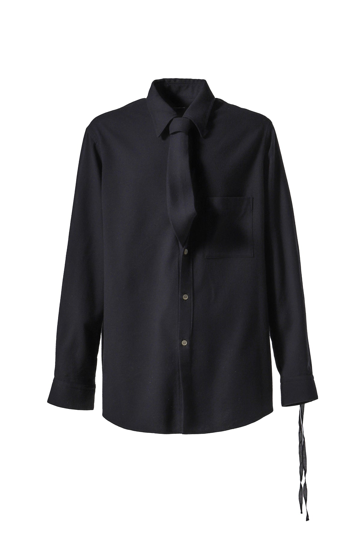 COTTON SILK PILLING TIE SHIRTS / BLK