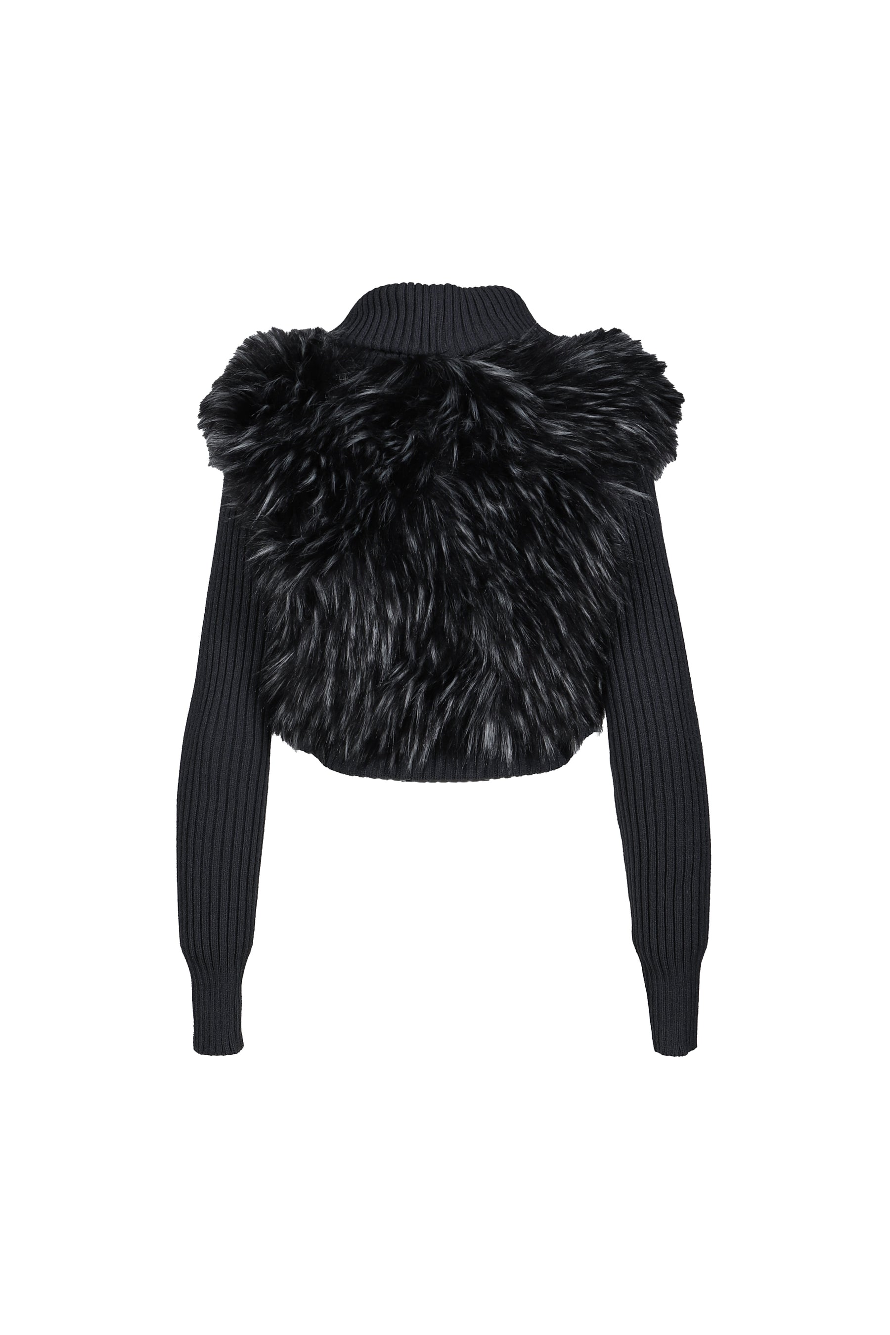 LONGSLEEVE KNIT FAUX FUR SHRUG / BLK