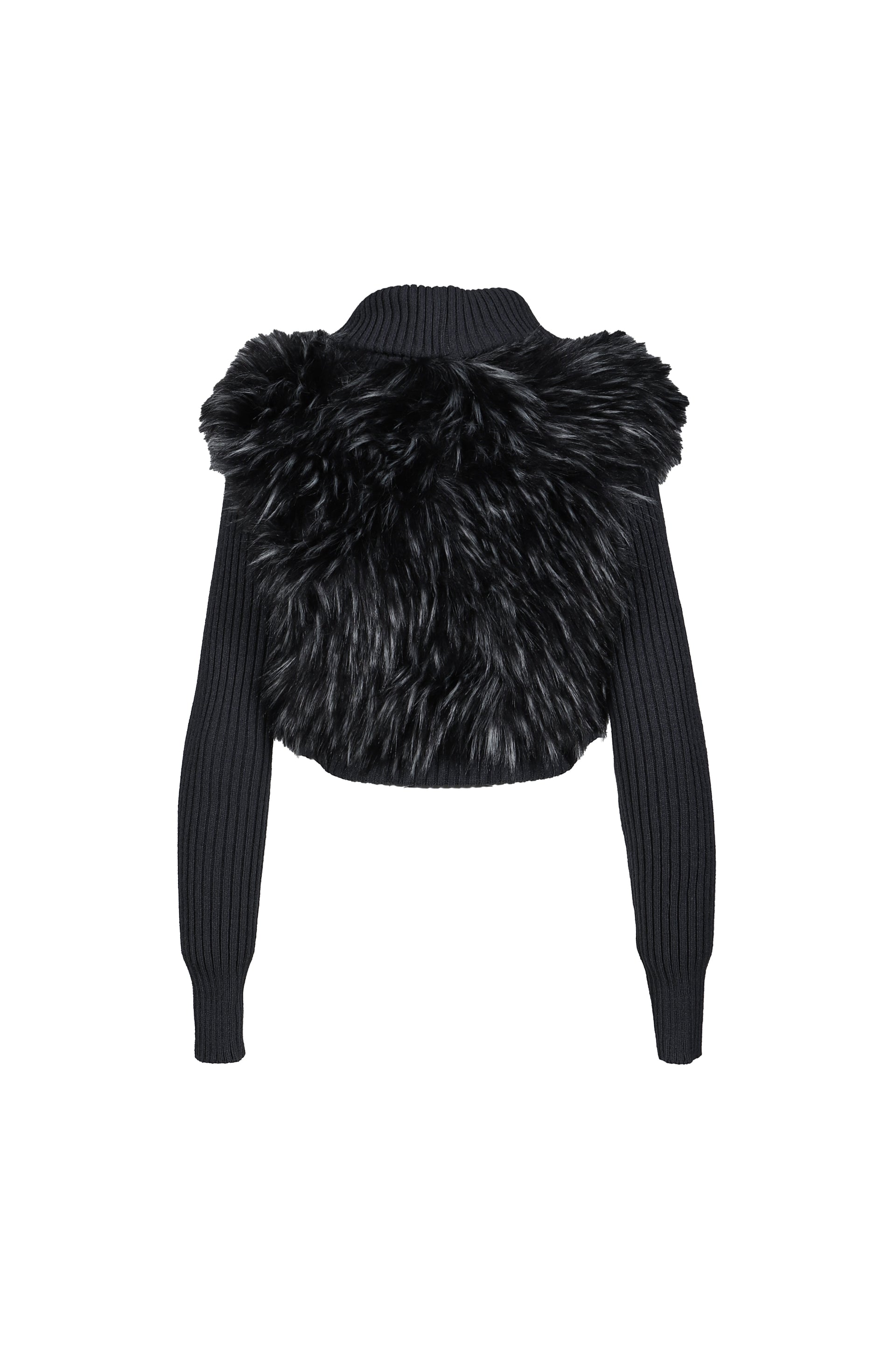 LONGSLEEVE KNIT FAUX FUR SHRUG / BLK